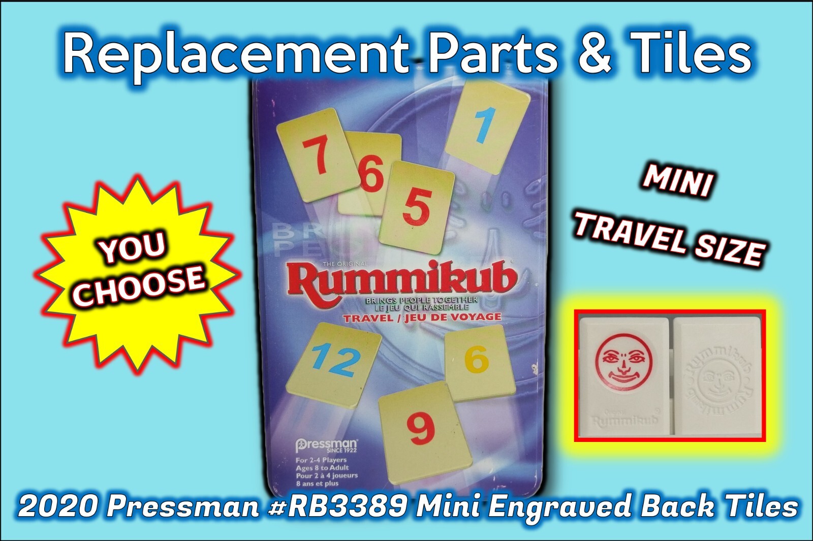 2020 Pressman TRAVEL RUMMIKUB Replacement Parts Mini Engraved Back Tiles U PICK!