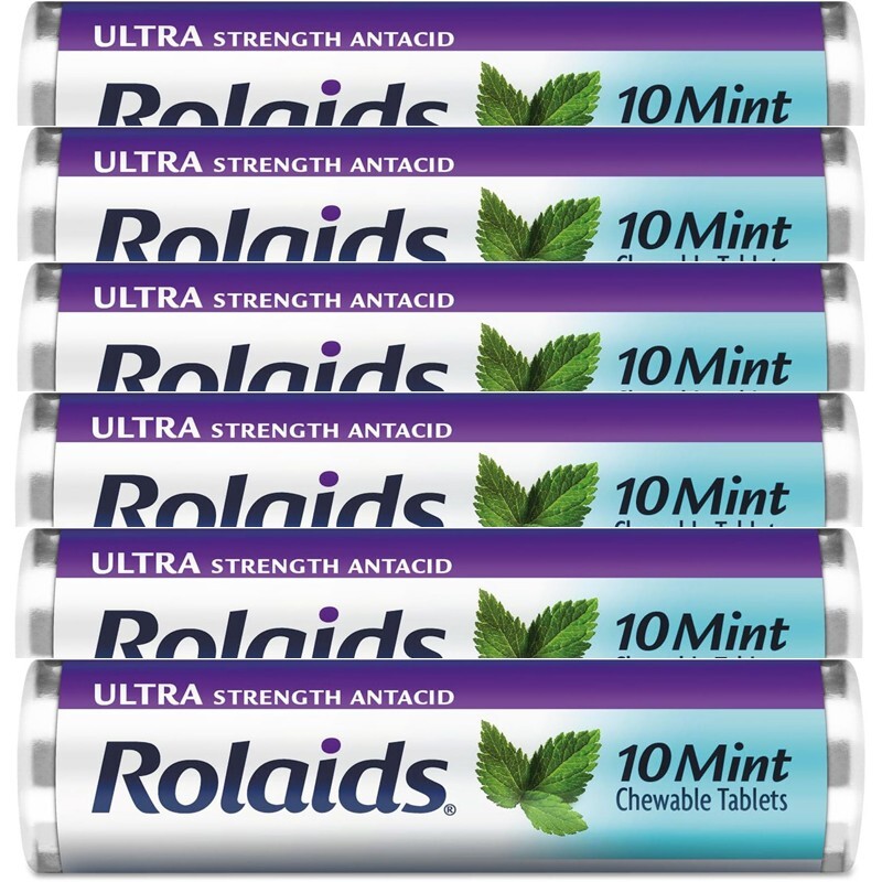6 Rolls Rolaids Antacid Ultra Strength Mint Chewable Tablets, 60 Tablets