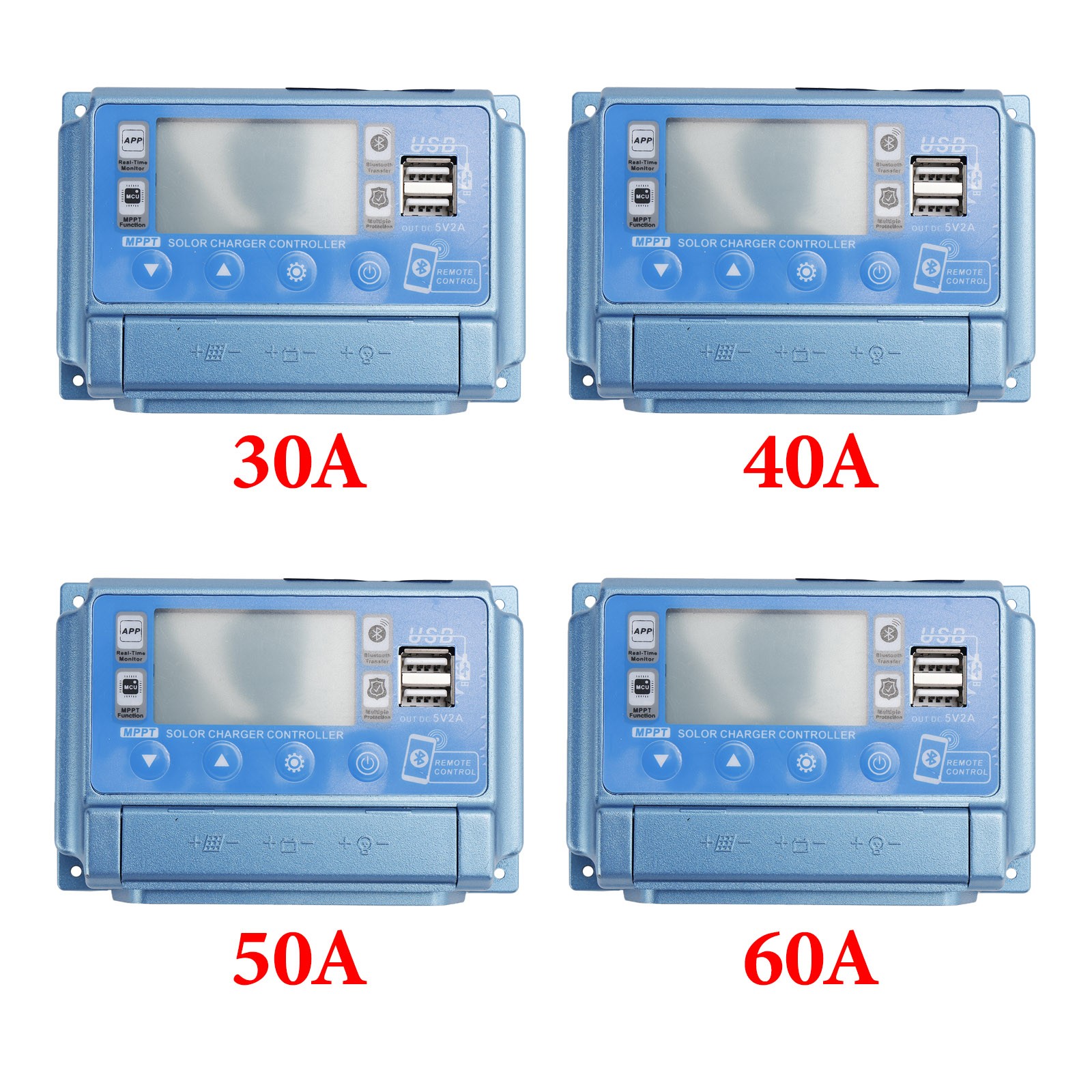 30A-60A MPPT APP Solar Charge Controller Charger 12V-60V Lithium Battery Gold