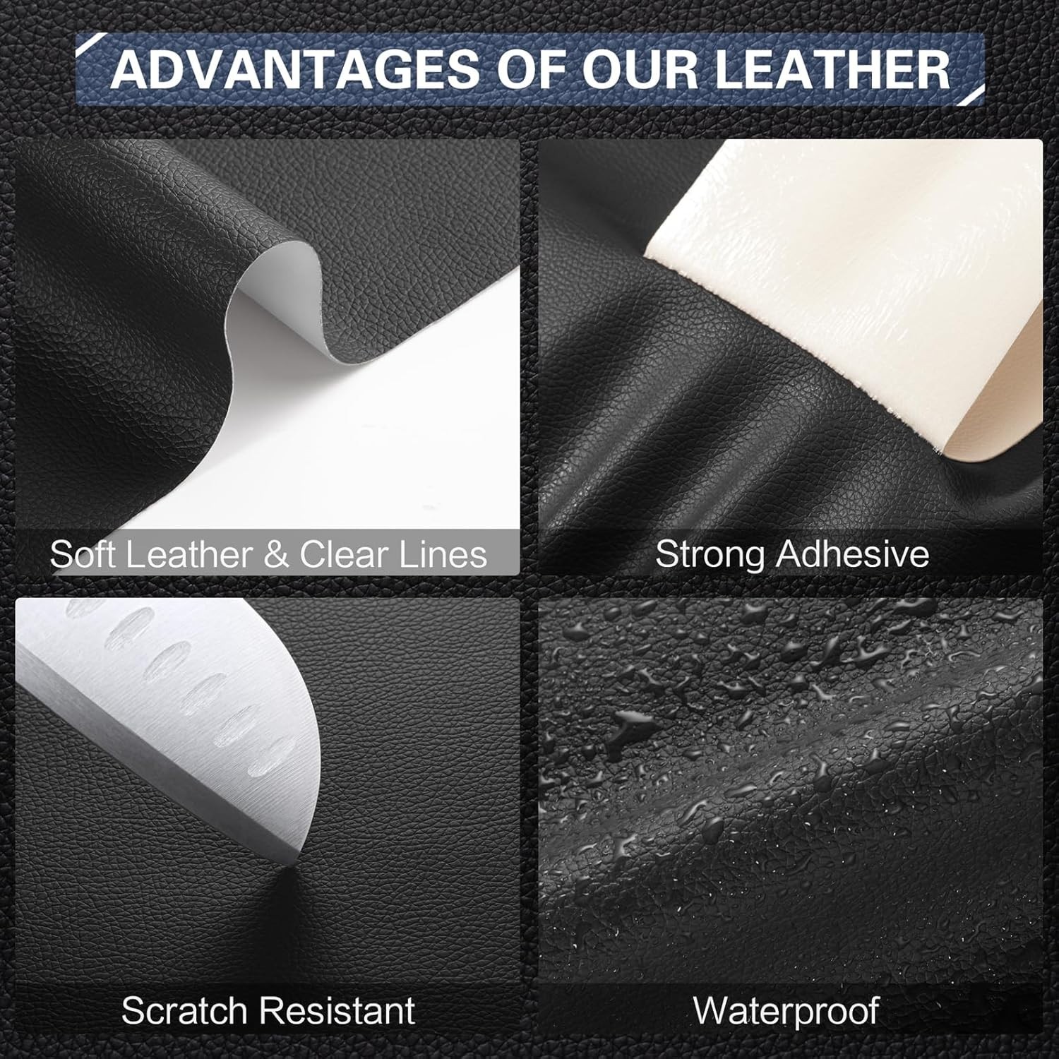Litchi Texture Leather Repair Patch - 4"x 63" Self-Adhesive Solution