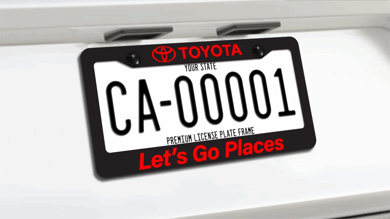 Red Toyota Place Let's Go Places Dealership License Plate Frame Metal