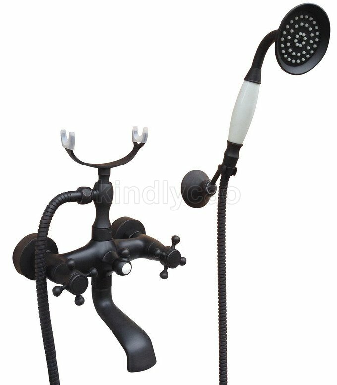 Black Brass Claw-foot Bathtub Faucet Wall Mounted Tub Faucet Handheld Shower