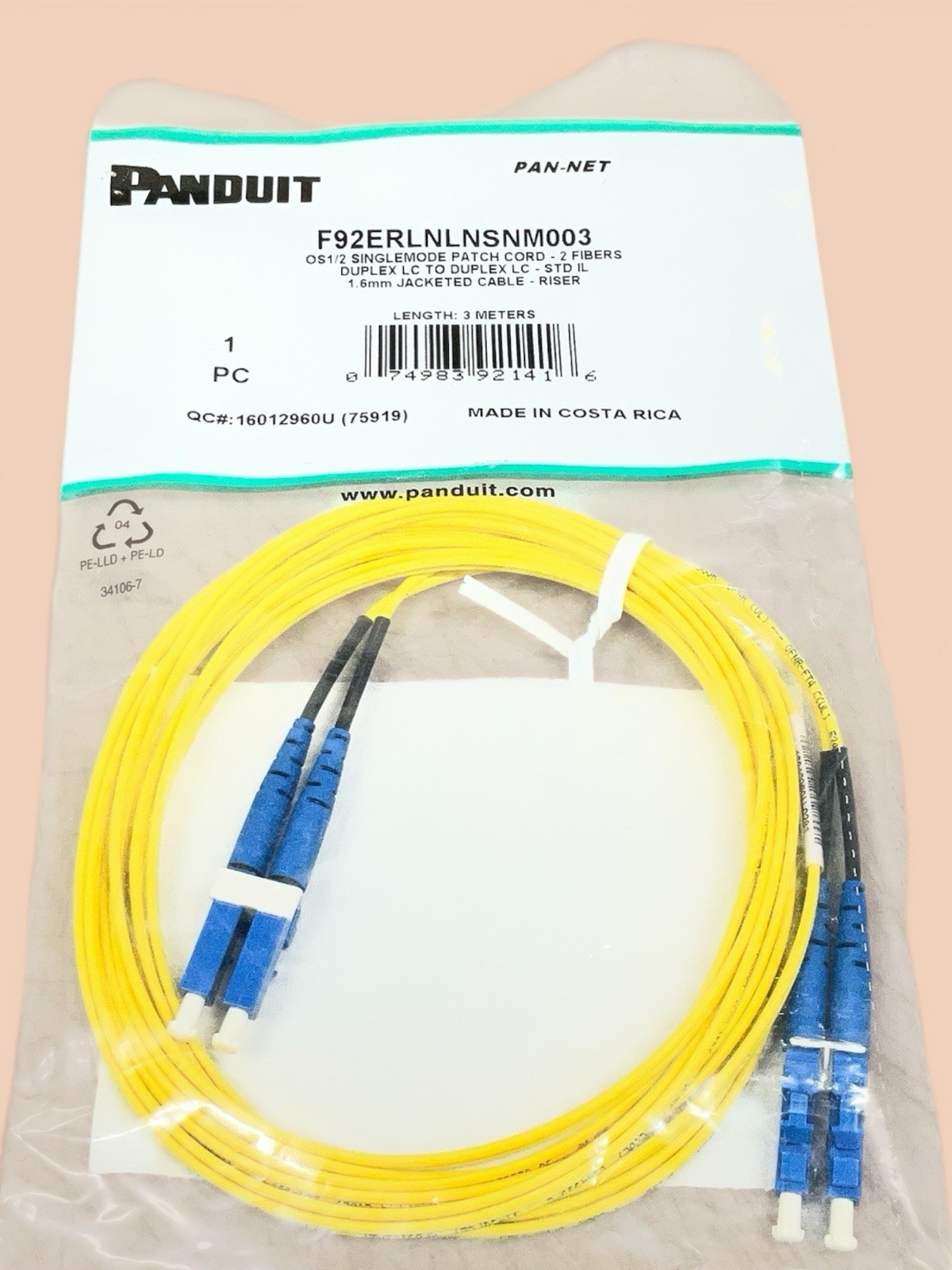Panduit F92ERLNLNSNM003 fiber LC to LC patch cables 3 meters