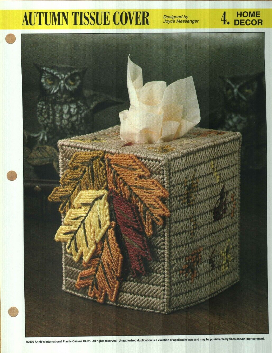 NEW AUTUMN TISSUE COVER FALL LEAVES ANNIE'S PLASTIC CANVAS PATTERN INSTRUCTIONS
