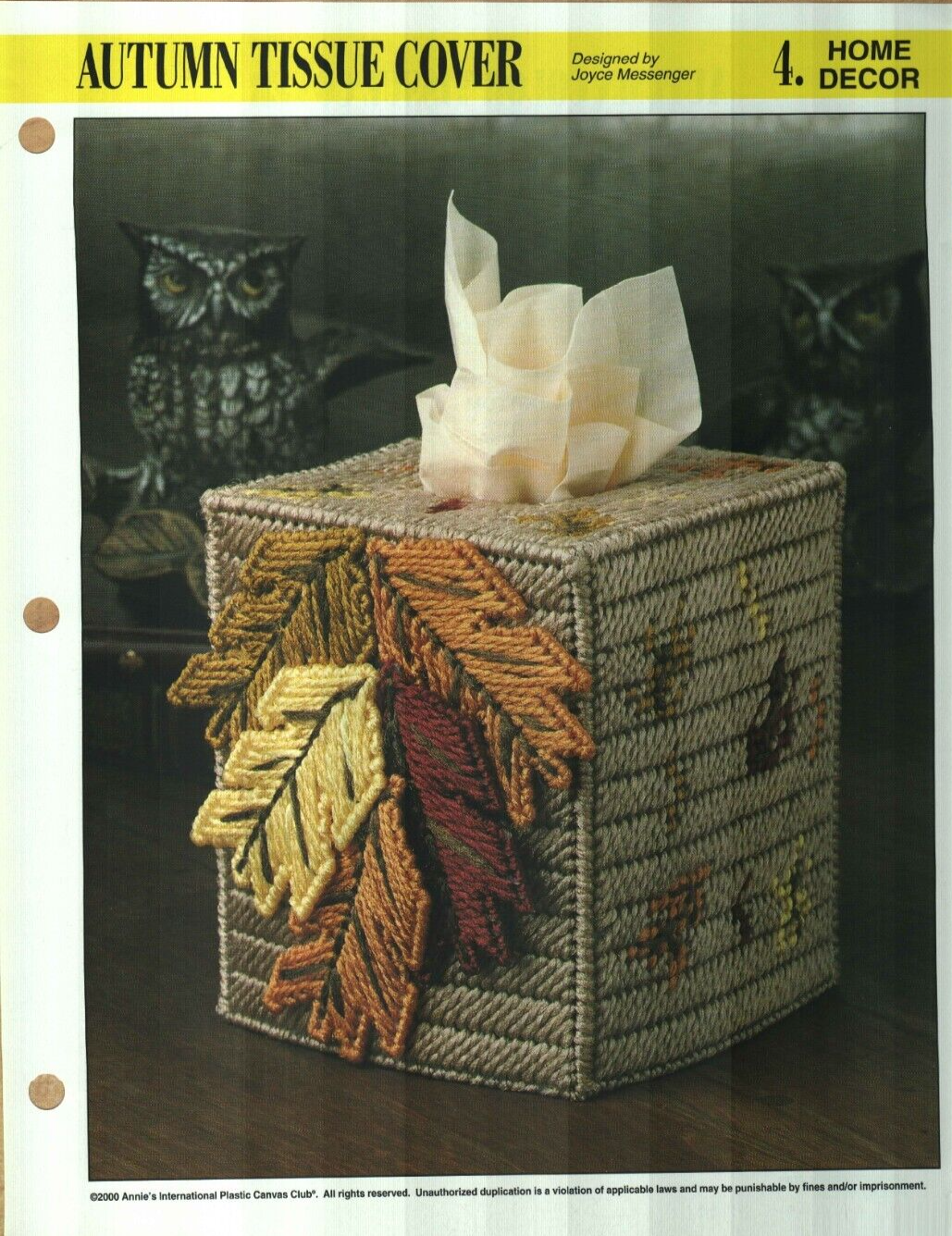 NEW AUTUMN TISSUE COVER FALL LEAVES ANNIE'S PLASTIC CANVAS PATTERN INSTRUCTIONS