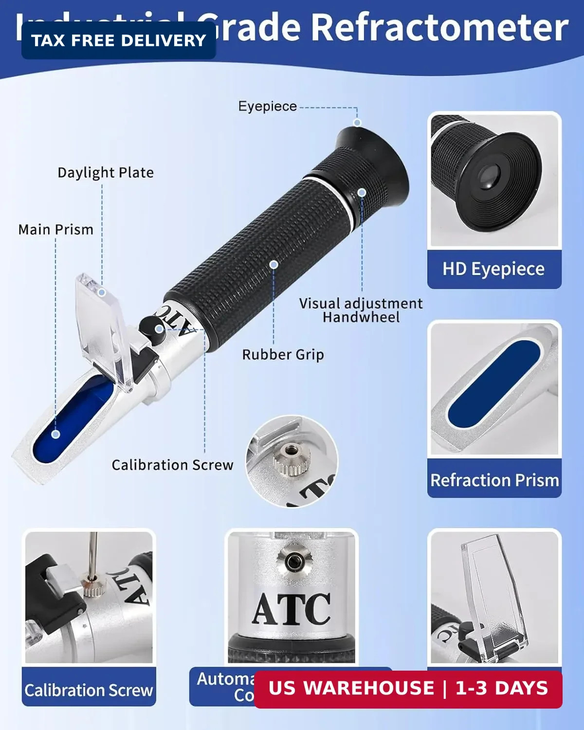 Brix Refractometer 0-90%, Brix Meter Refractometer with ATC, Accurate Refractome