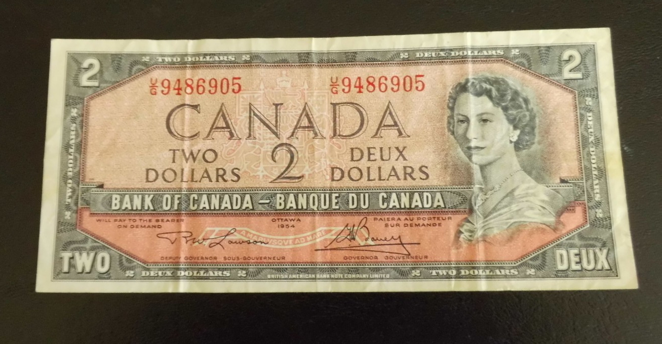 (AM-7) 1954 Canada $2 Banknote Circulated Two Dollar Bill