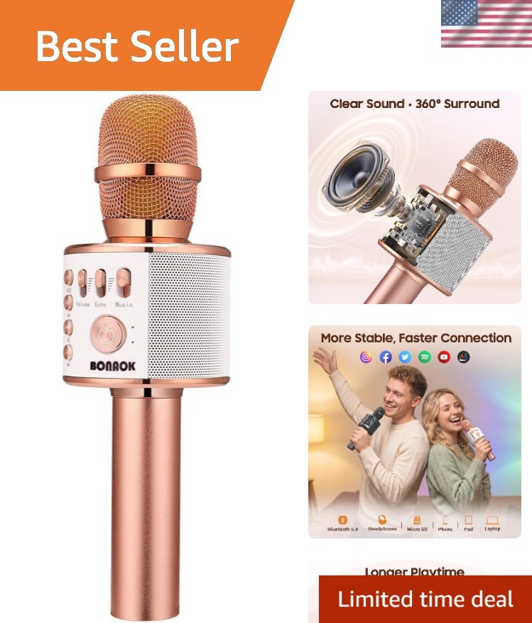 Portable Handheld Karaoke Mic with Echo Effect & Volume Control - Kids & Adults