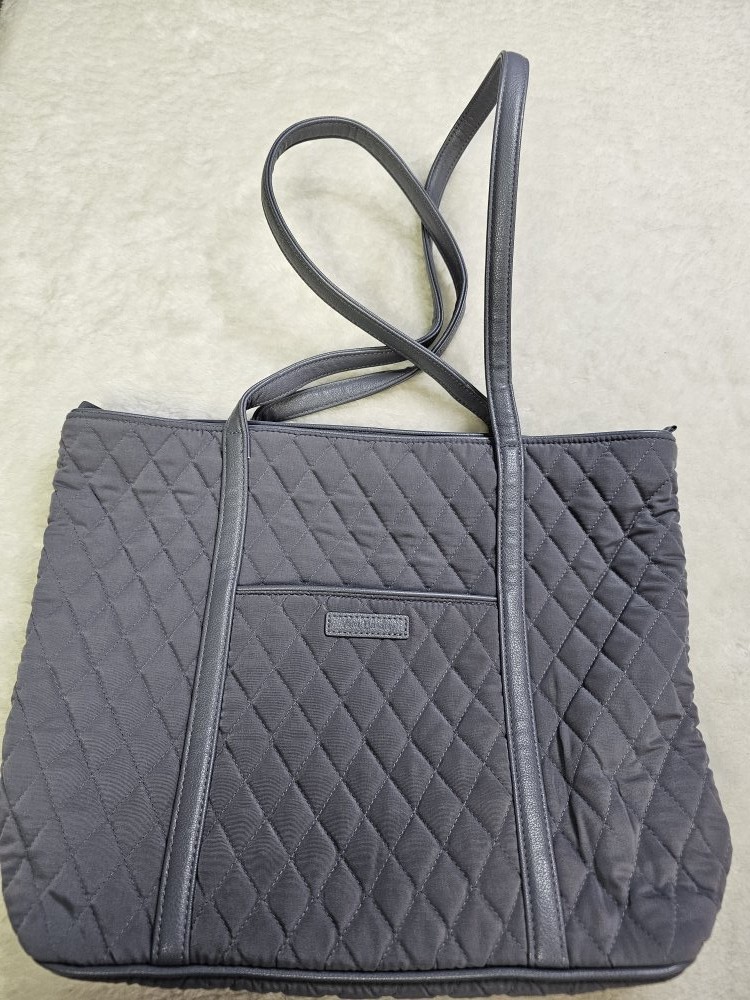Vera Bradley Small Trimmed Quilted Vera Tote Classic Gray Work Bag Purse