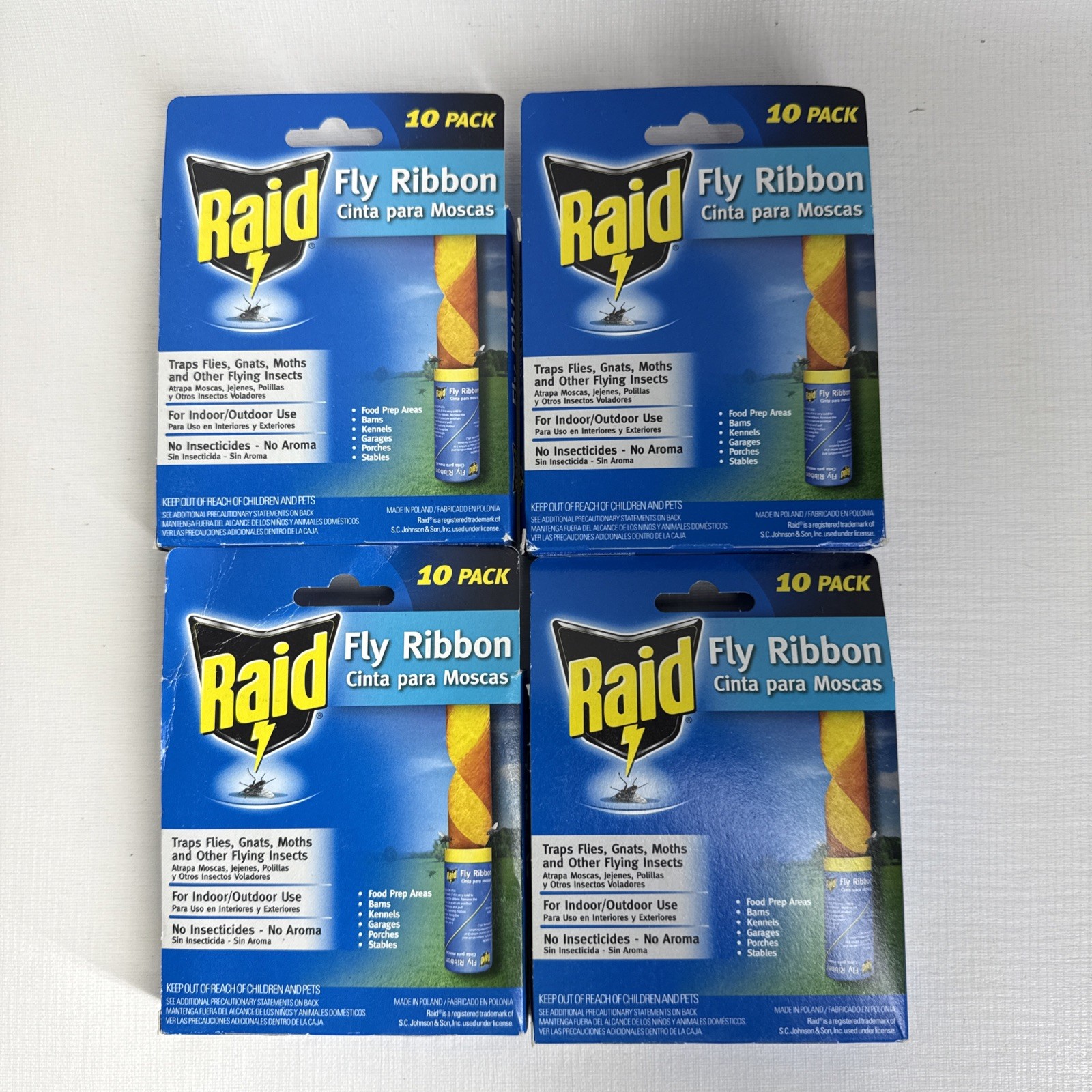 Raid Fly Ribbon Trap Strips 10 Pack FR10B Barn Kennel Porch Gnats Moths Lot Of 4