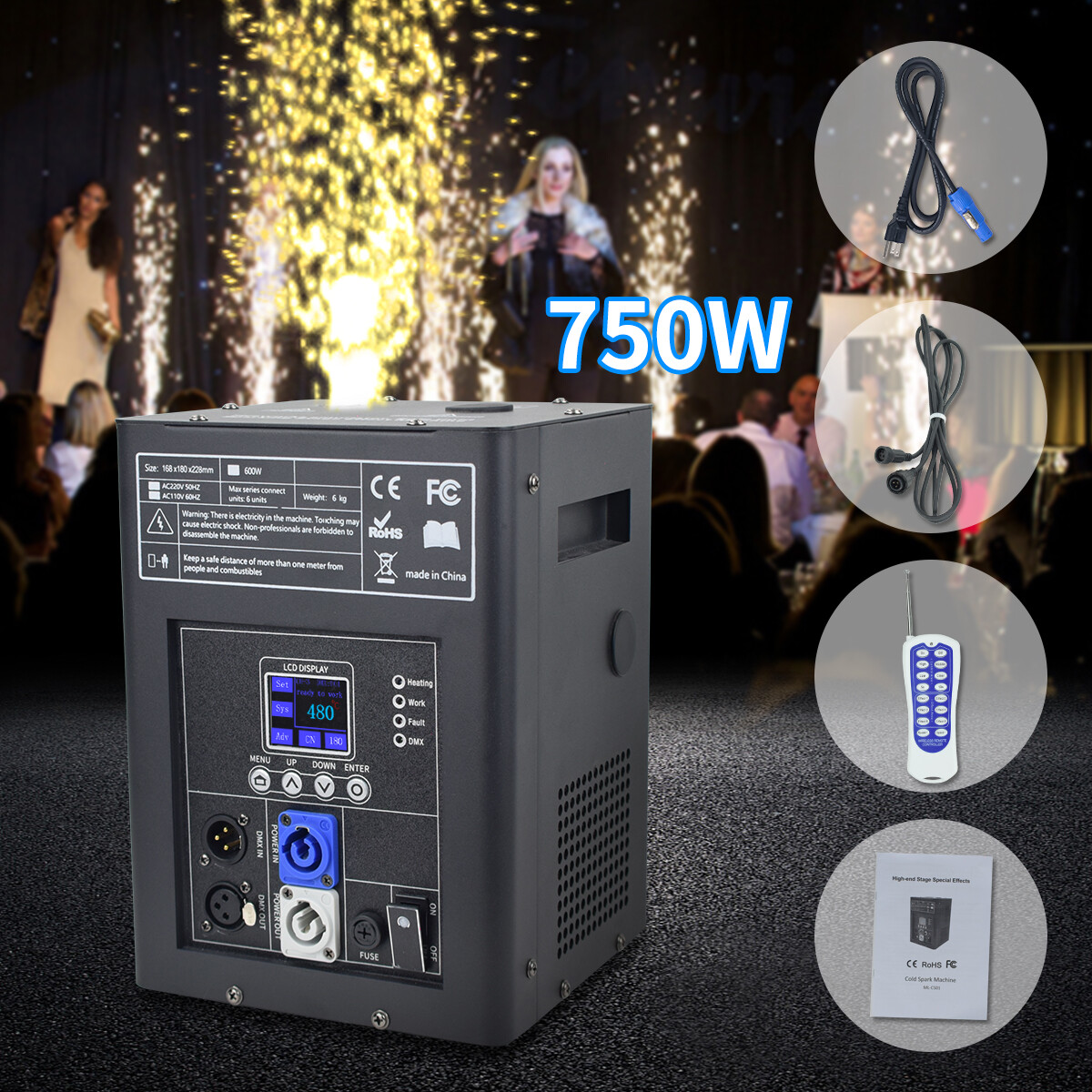 750W Cold Spark Machine Wedding DJ Party Stage Effect Firework Machine