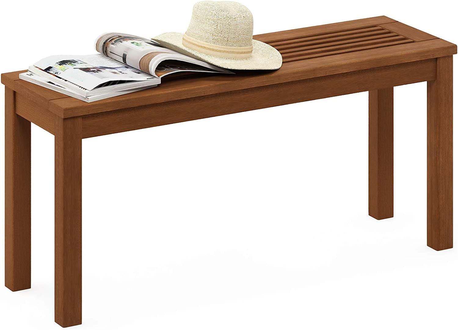 Contemporary Backless Teak Wood Bench Tropical Backyard Seat Water Resistant