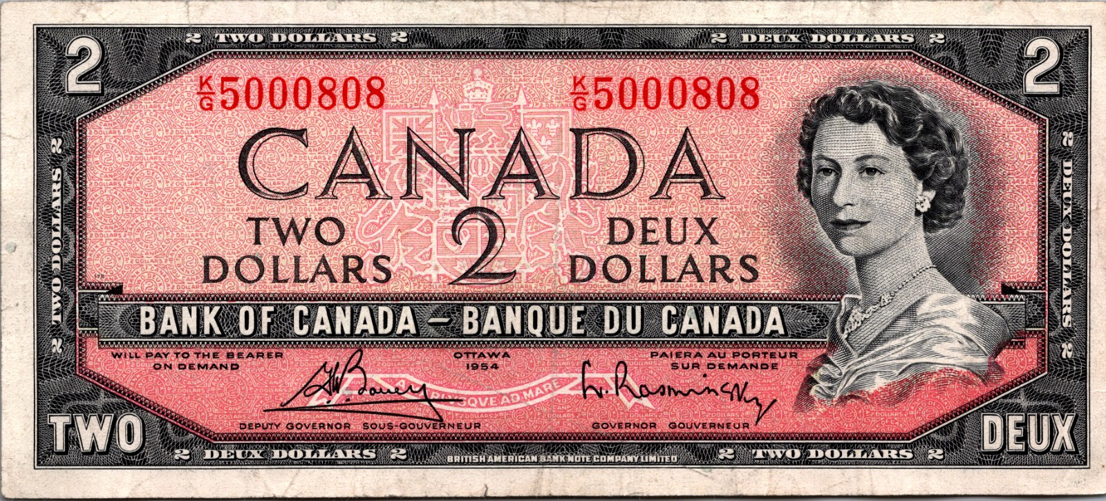 Canada 2 Dollars 1954 "Fancy Serial" BC-38c CVF