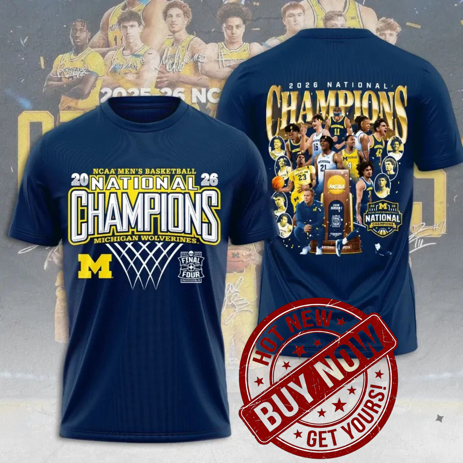 NEW!!! Michigan 2026 Champions Shirt Wolverines Basketball National Trophy