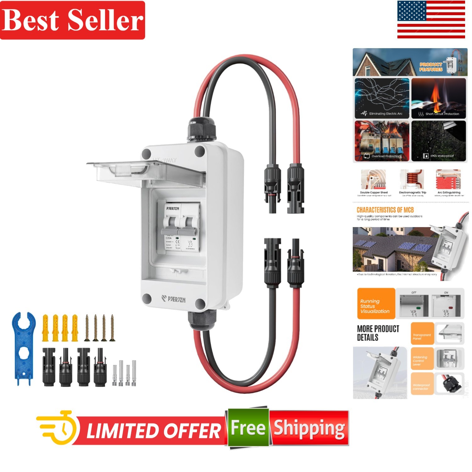 Solar Panel Disconnect Switch 400V DC/AC 20A  Outdoor PV Array