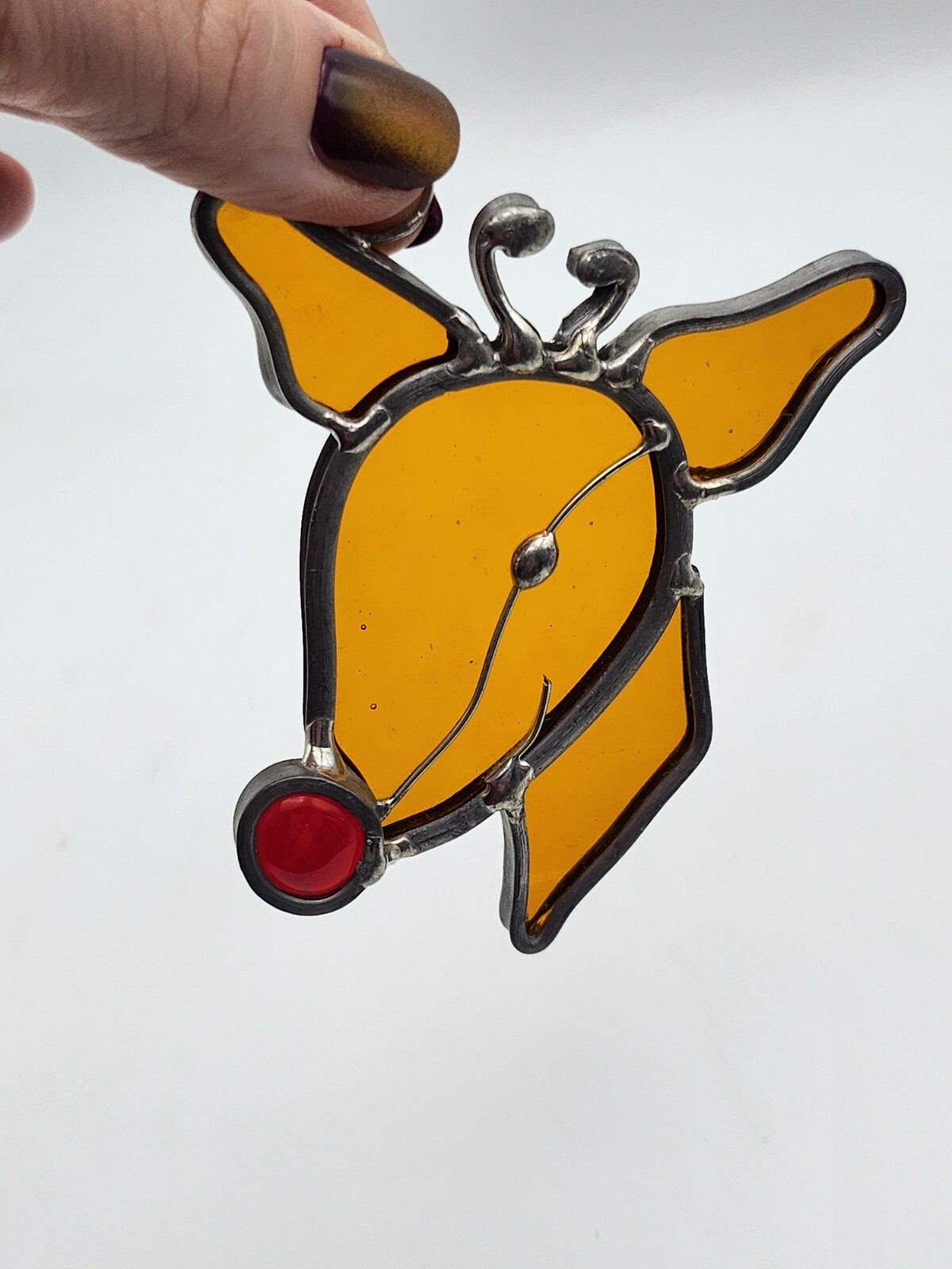 Christmas Stained Glass Rudolph the Red Nose Reindeer Suncatcher.