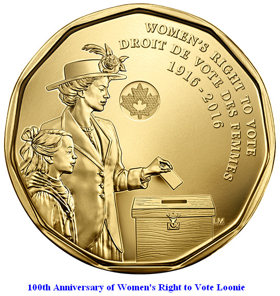 2016 Canada Women Right to Vote Commemorative Loonie. UNC. $1 Dollar Coin Loon