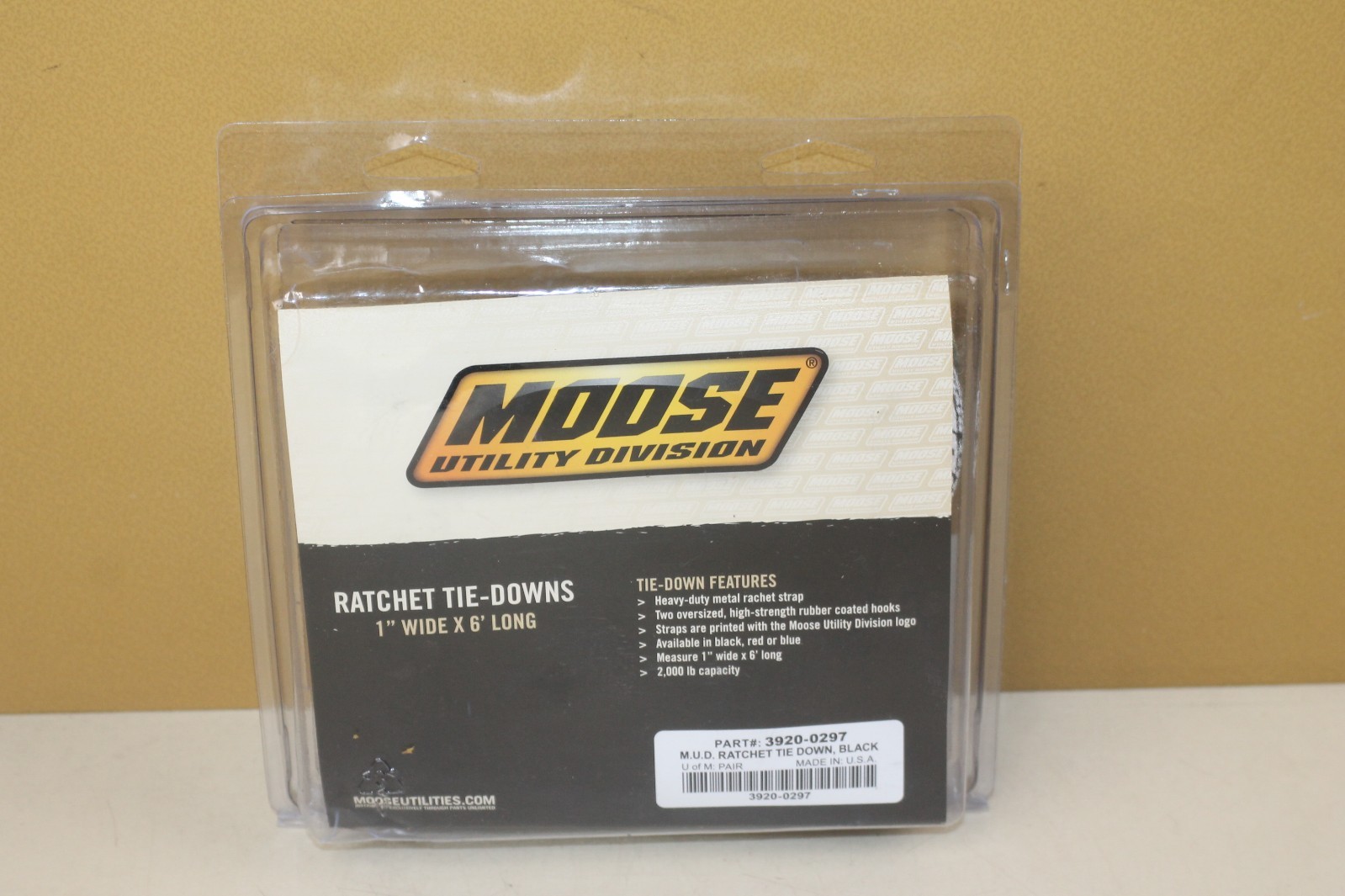 MOOSE Black Ratchet Tie-Downs Pair 3920-0297 1" wide x 6' long NEW Made in USA