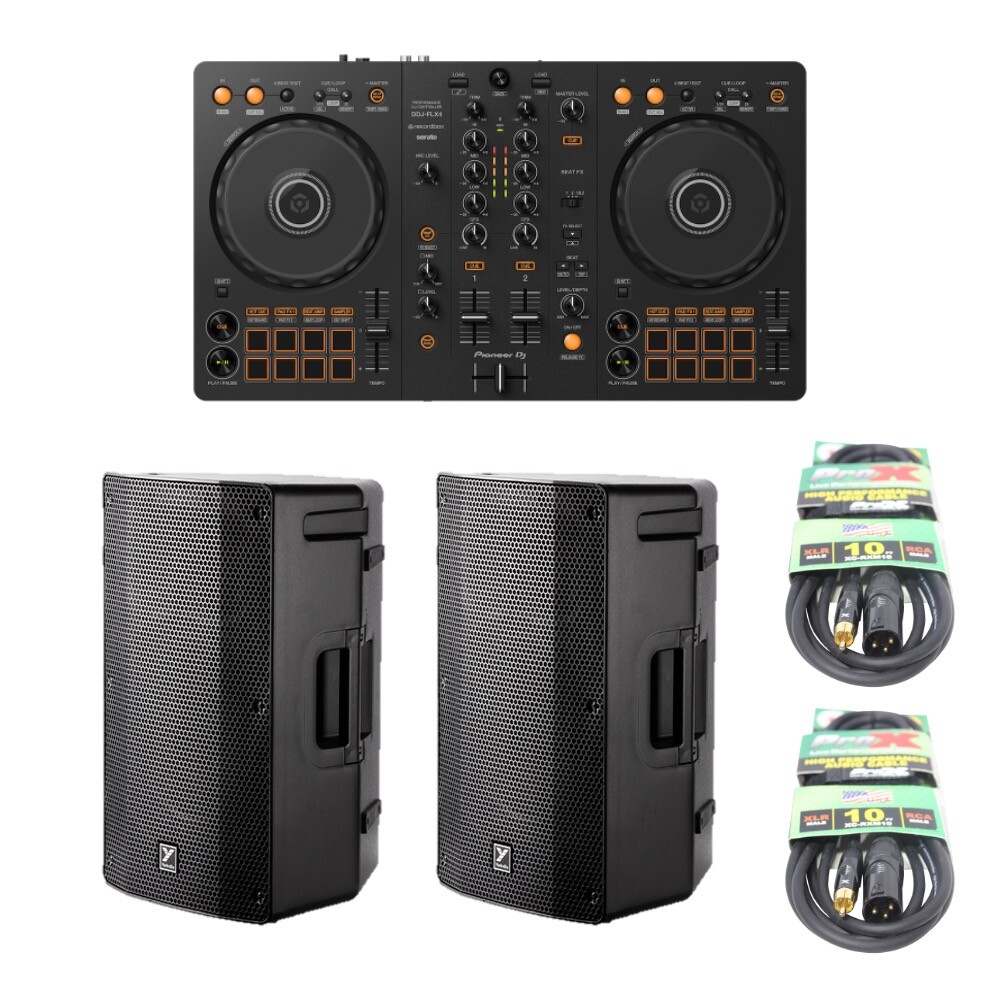 Pioneer DJ DDJ-FLX4 2-Channel DJ Controller Starter Pack Pro 2x Yorkville YXL10P