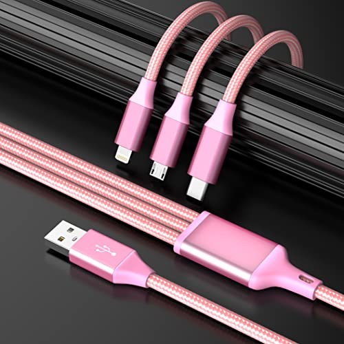 Multi Charging Cable, 3 in 1 Charging Cord for Multiple 3IN1-4FT2Pack 2 Pink