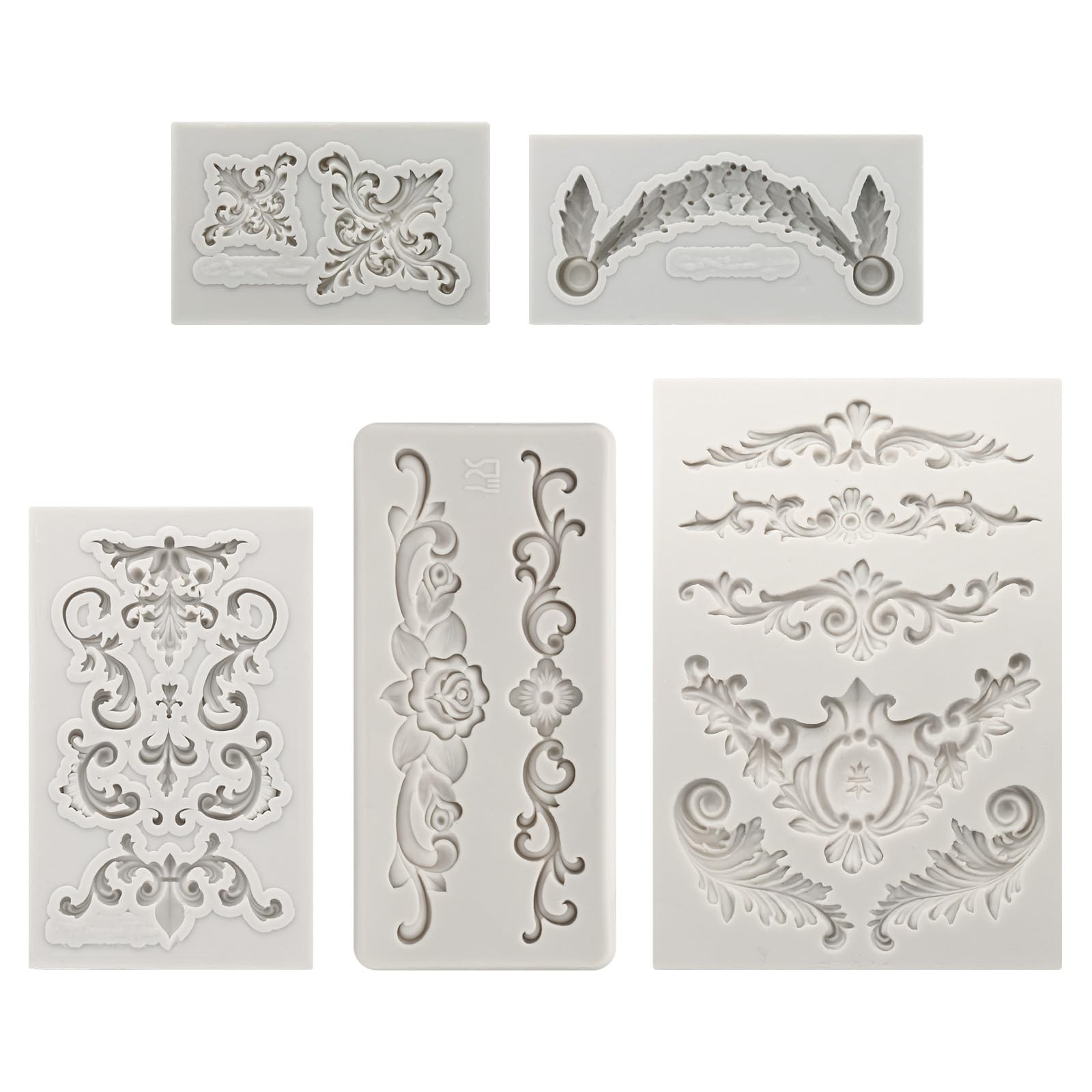 PATIKIL 5PCS Polymer Clay Mold, Mold Fondant 3D Baroque Gray