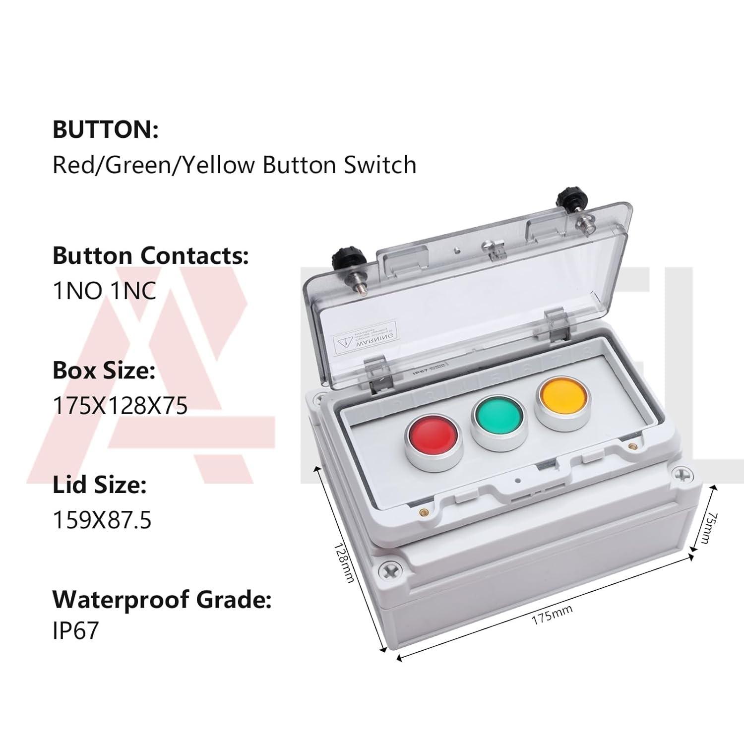 IP67 Outdoor Waterproof Button Switch Box Green Red Yellow Instantaneous