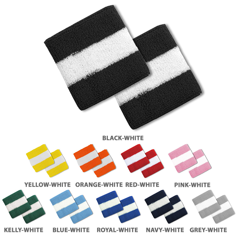 Cotton Terry Cloth Stripe Sports Wrist Band 2 Pack - FREE SHIPPING