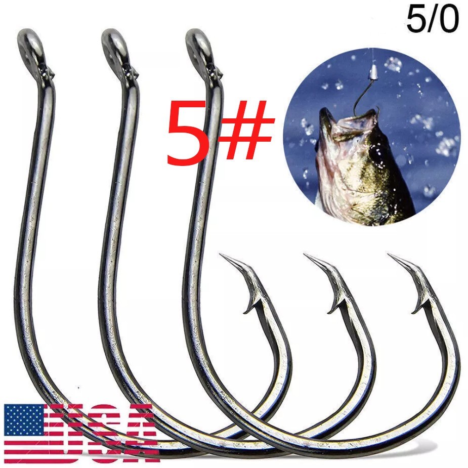 100pcs Circle Fishing Hooks 5# 5/0 Ultra Sharp Carbon Steel Octopus Offset*-/