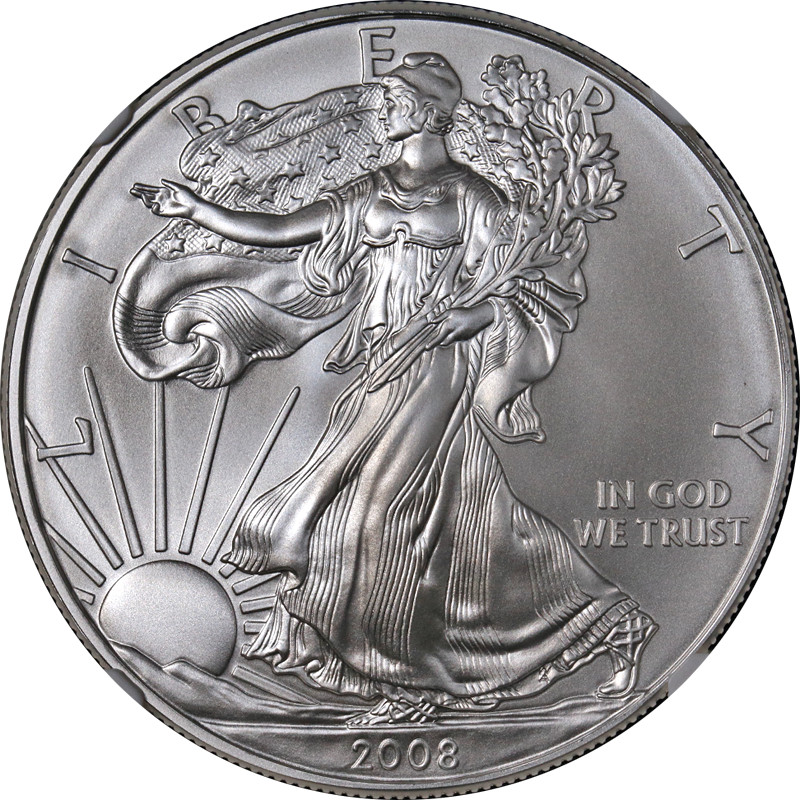 2008 Silver American Eagle $1 NGC MS70 Brown Label - STOCK