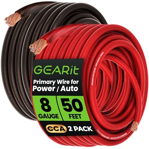 (50ft Each- Black/Red Translucent) Copper Black/Red - 50ft Each 8 Gauge Wire