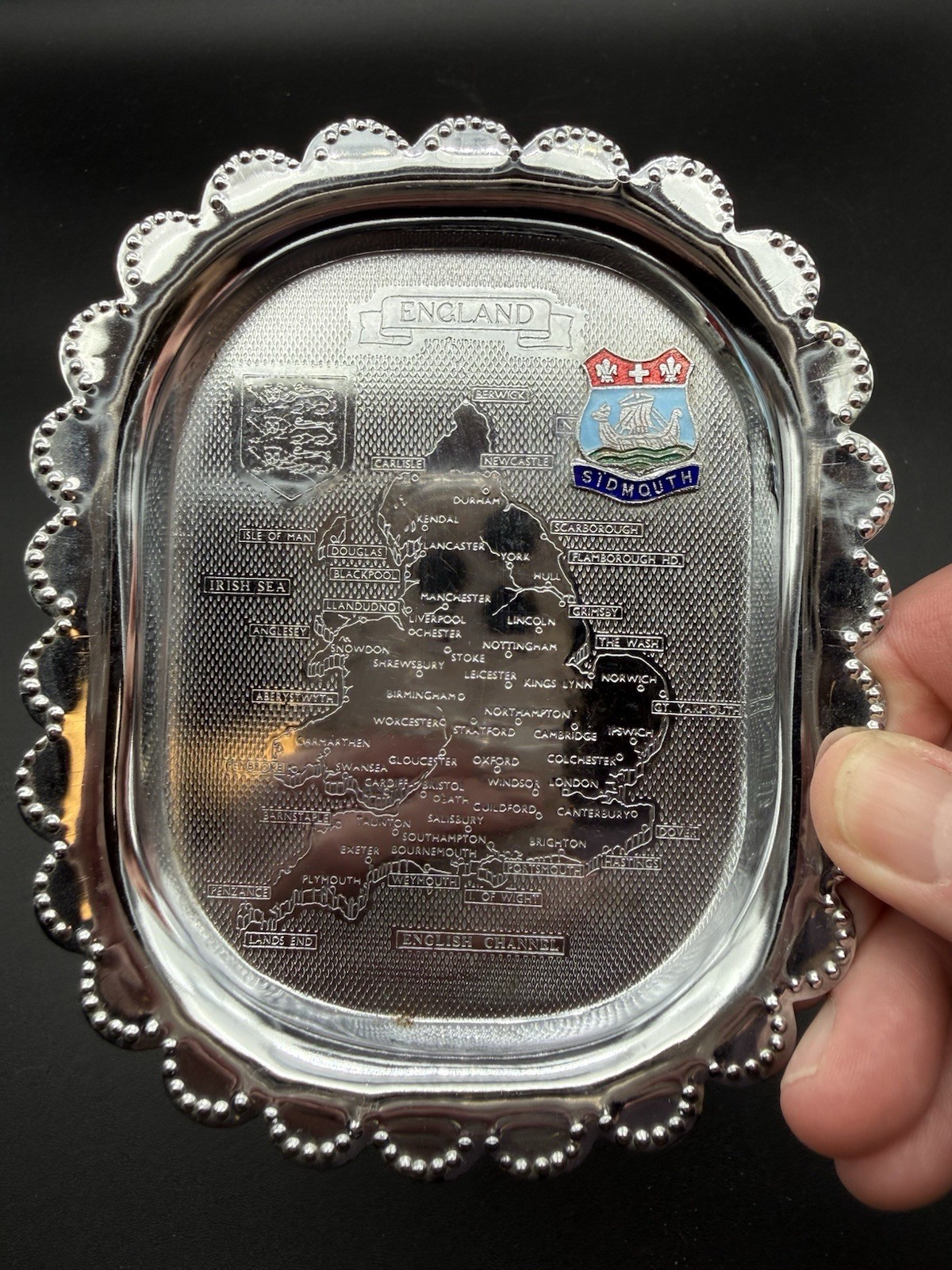 England Map With Sidmouth Emblem Tray Plate Ashtray Memorabilia Made In England