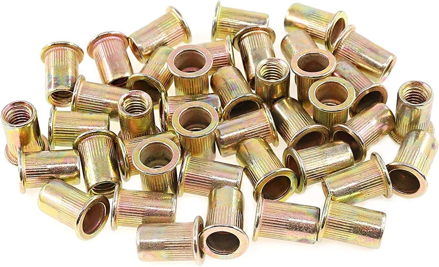 100Pcs M8 Metric Zinc Plated Carbon Steel Rivet Nut Flat Head Threaded Insert