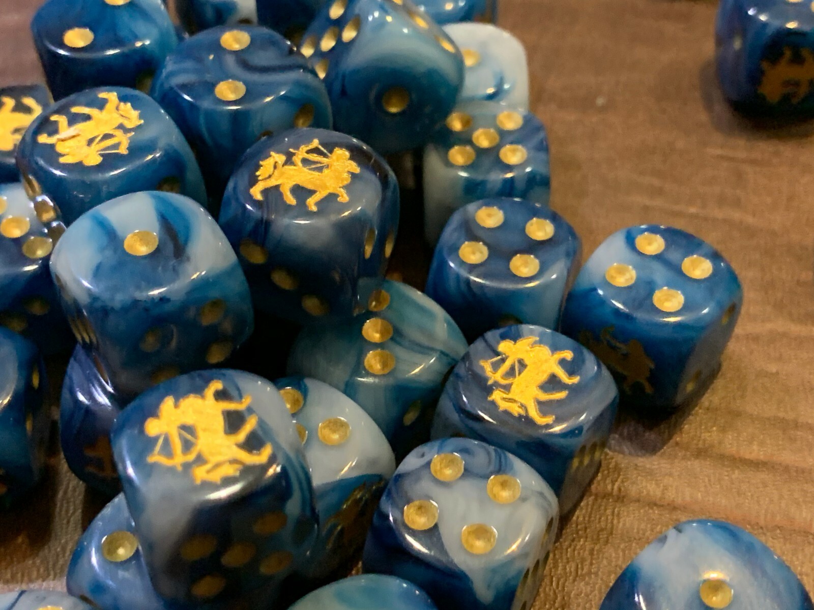 Centaur D6 Six Sided Customized Dice sold per die - Blues with Gold