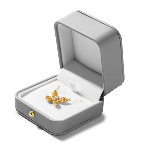 Grey Premium Leather Necklace Pendant Box Velvet Interior Earring/Pendant Box
