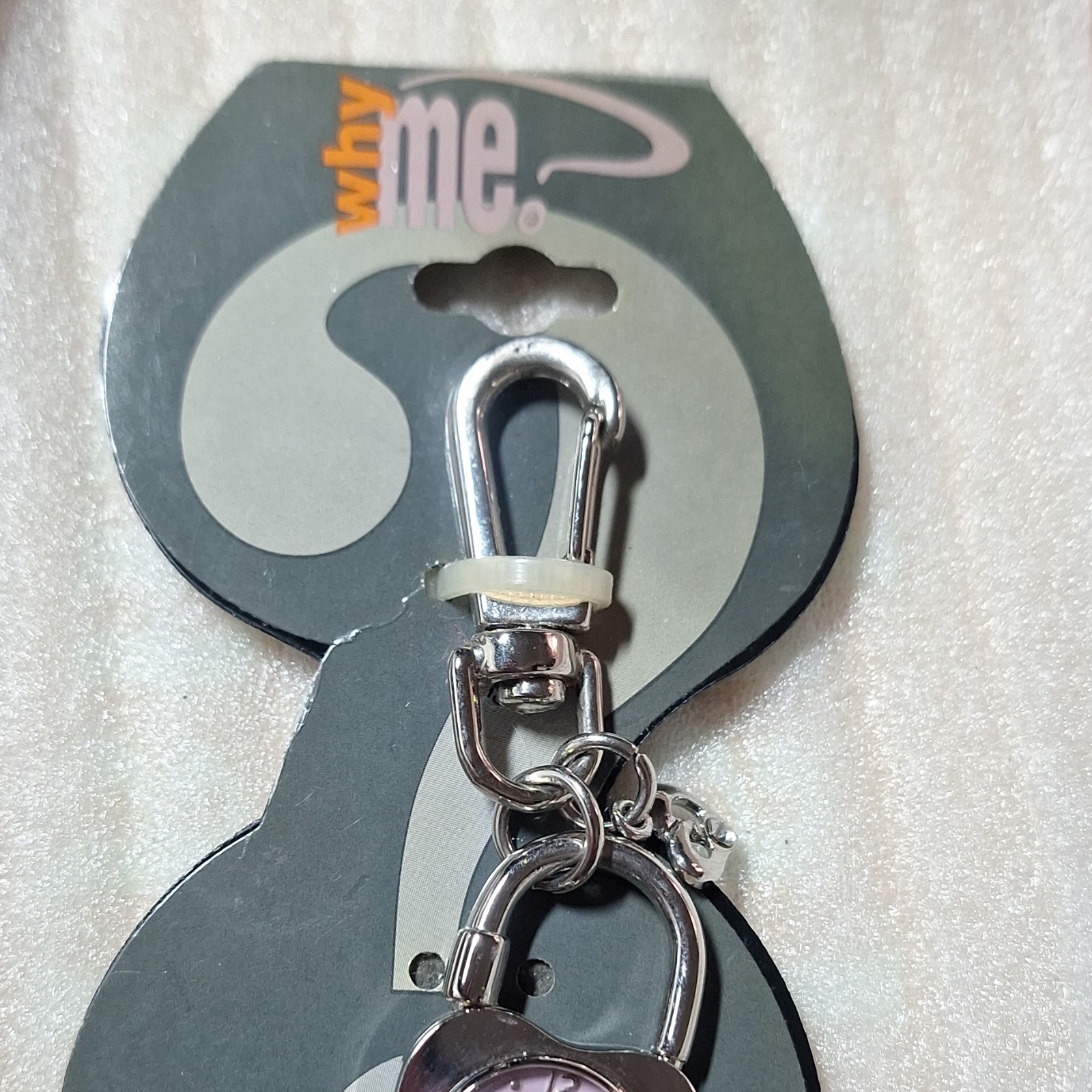 Advance Quartz Padlock Watch Keychain, Carabiner Clip, Silver Pink
