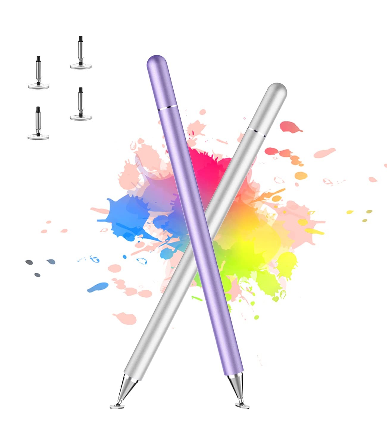 Stylus Pen for iPad, 2 Pcs, Purple and Silver, Compatible with Touch Screens