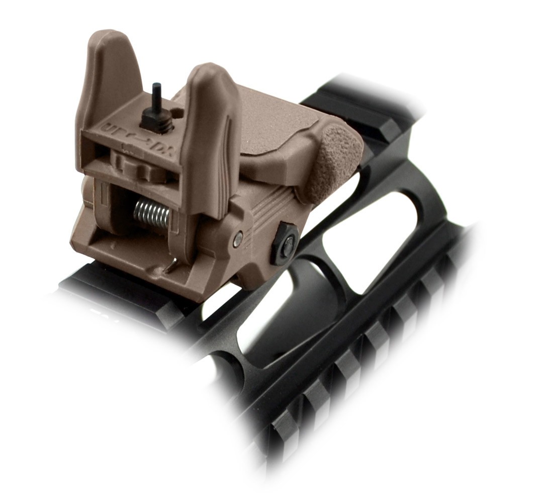 Sniper® TAN color Front Backup Sight for Handguard Rail, Flip-up / Push down