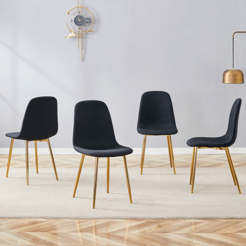 Luxury Simple Chair - Set Of 4 BLACK Linen-Cotton Material High Resilience