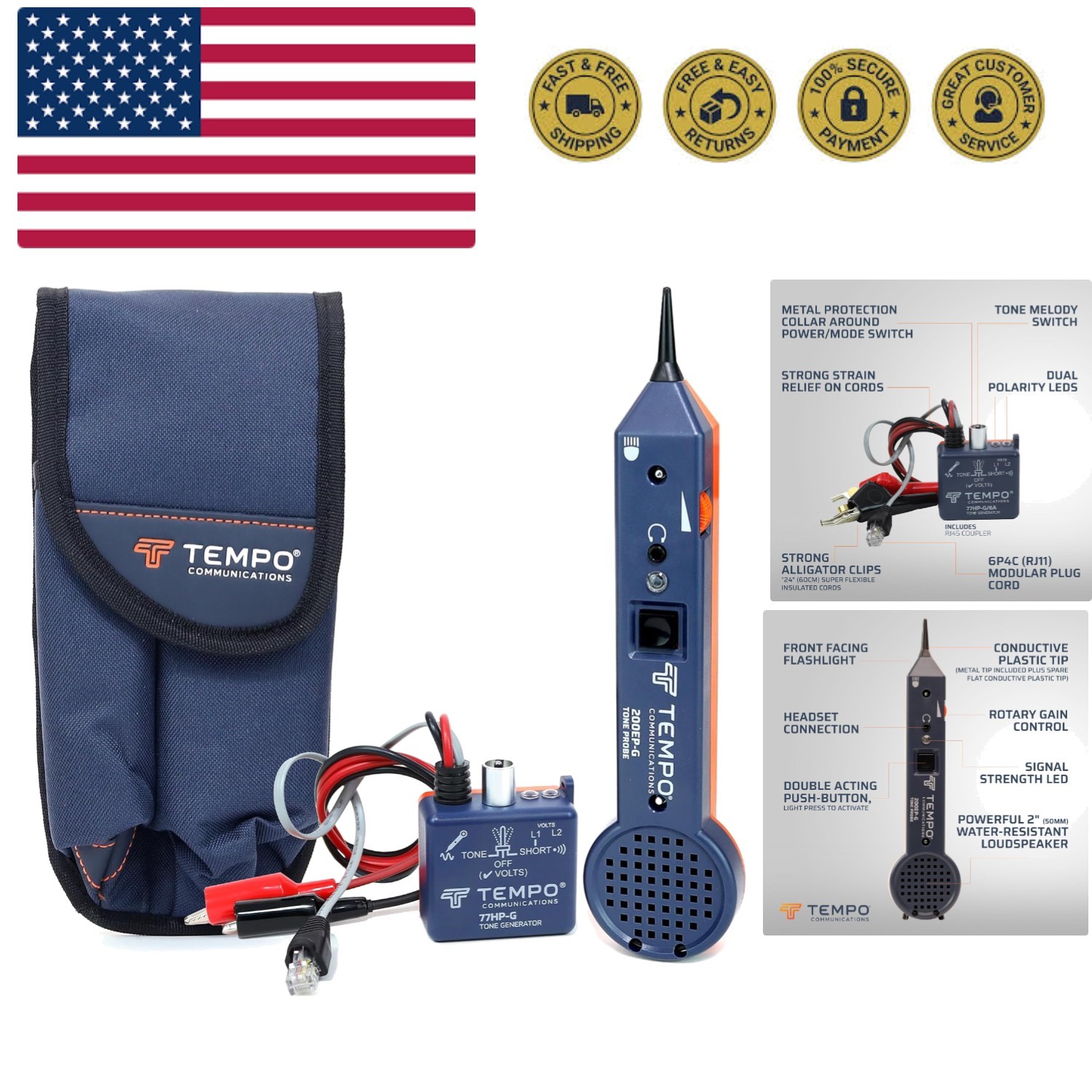 Communications 701K-G Wire Tracer Electrical, Tone Generator and Probe Kit Ca...