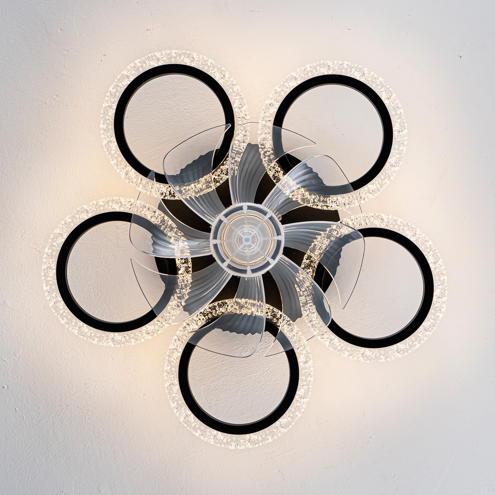 20''Modern Ceiling Fan Lights Remote Control.Black,6 Speeds 3 Light Color Low