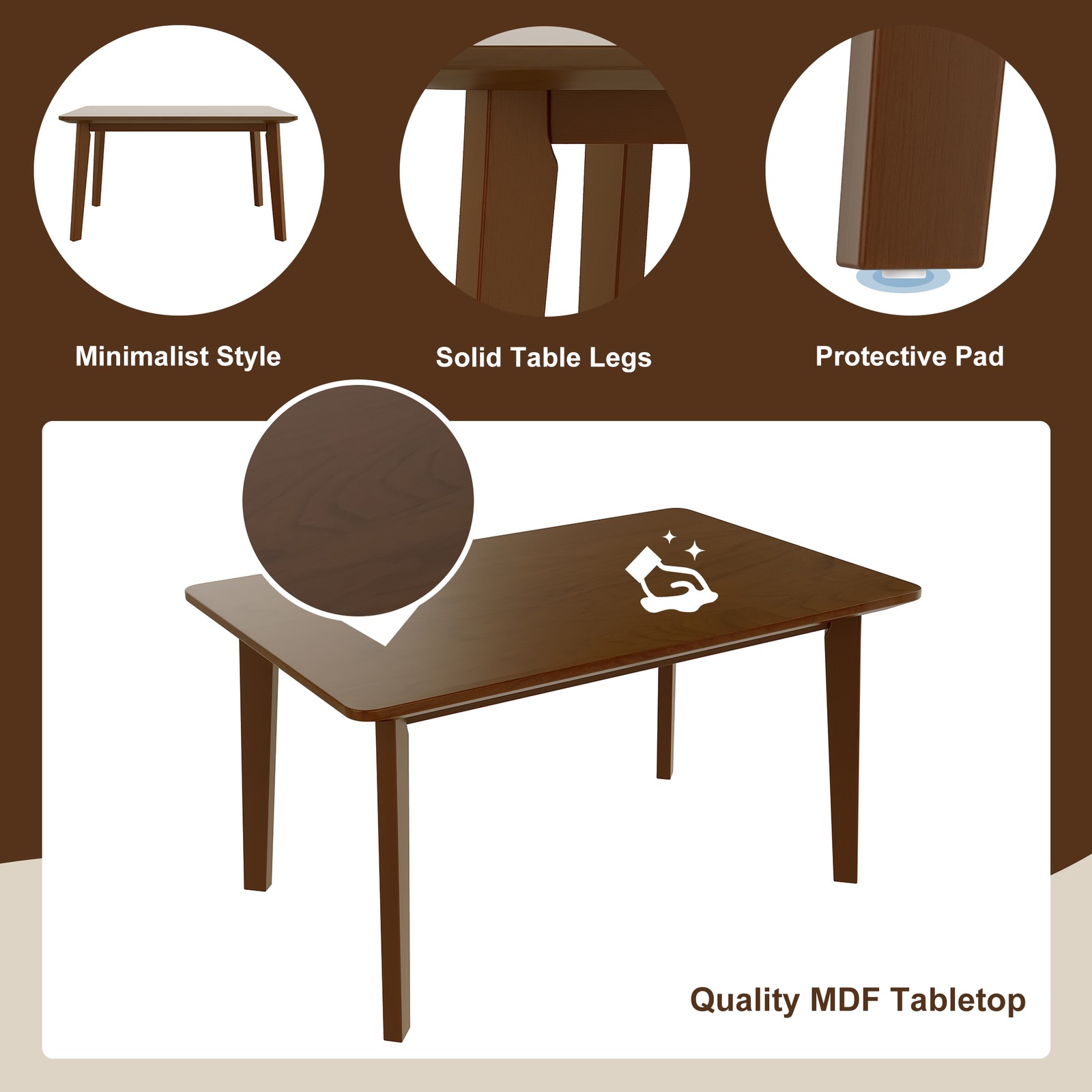 Rustic Farmhouse Dining Table - Solid Wood Frame, Minimalist Modern Dining Tab