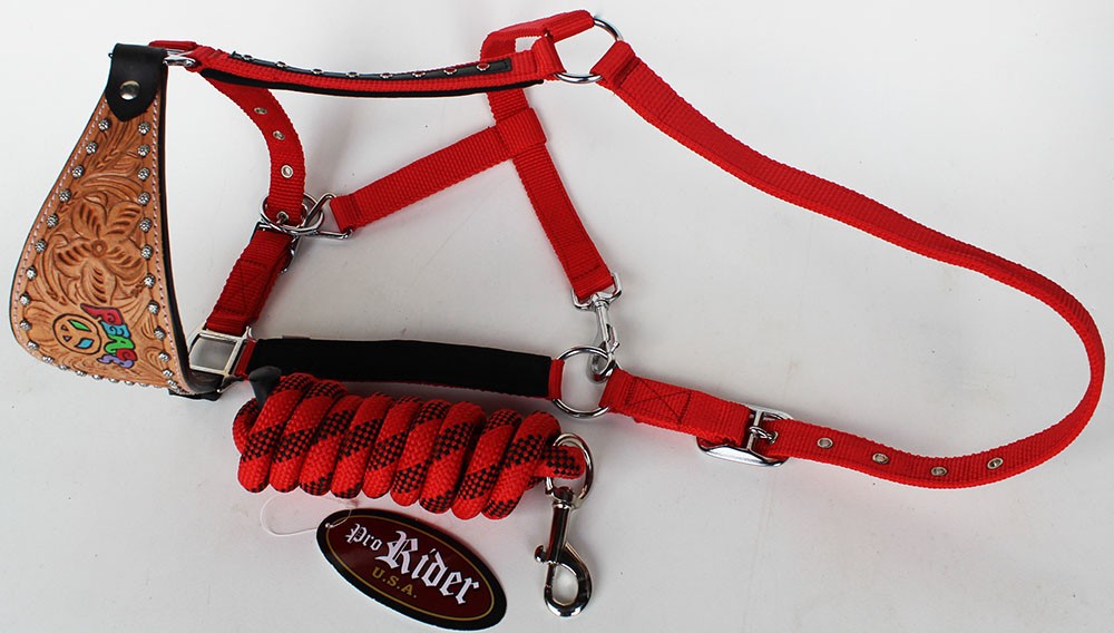 Noseband Tack Bronc Leather Horse Halter Tiedown Lead Rope  280286