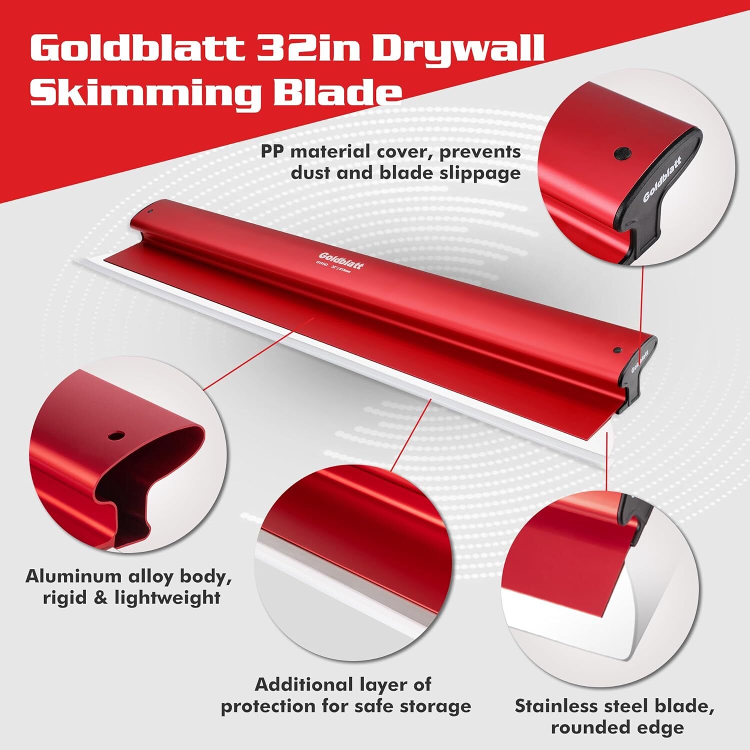 Goldblatt 32 in Drywall Skimming Blade 0.3mm Skim Coat Aluminum Handle