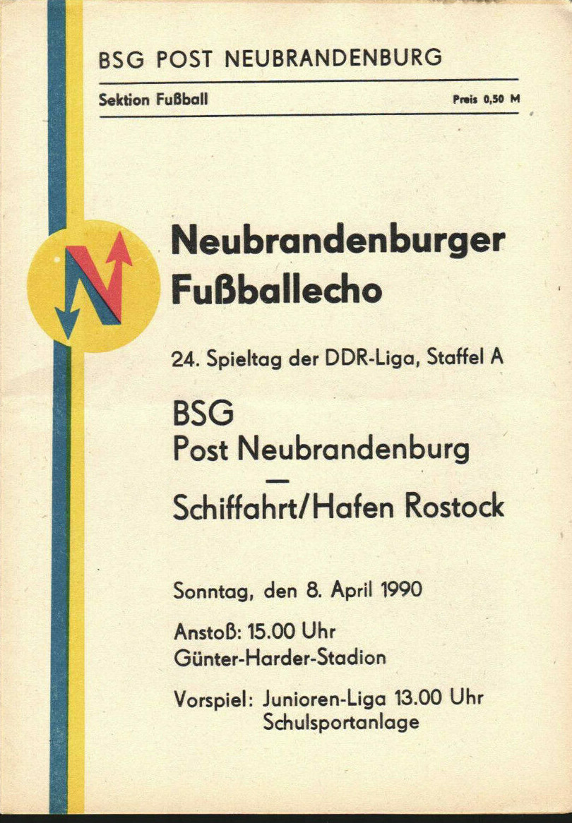 Ddr-League 89/90 Bsg Post Neubrandenburg - Shipping/Port Rostock, 08.04.1990