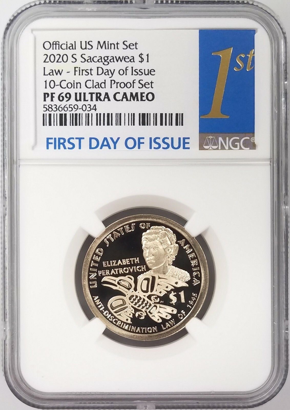 2020 S Proof  Sacagawea/Golden Dollar, NGC PF 69 Ultra Cameo 1st Day of Issue!