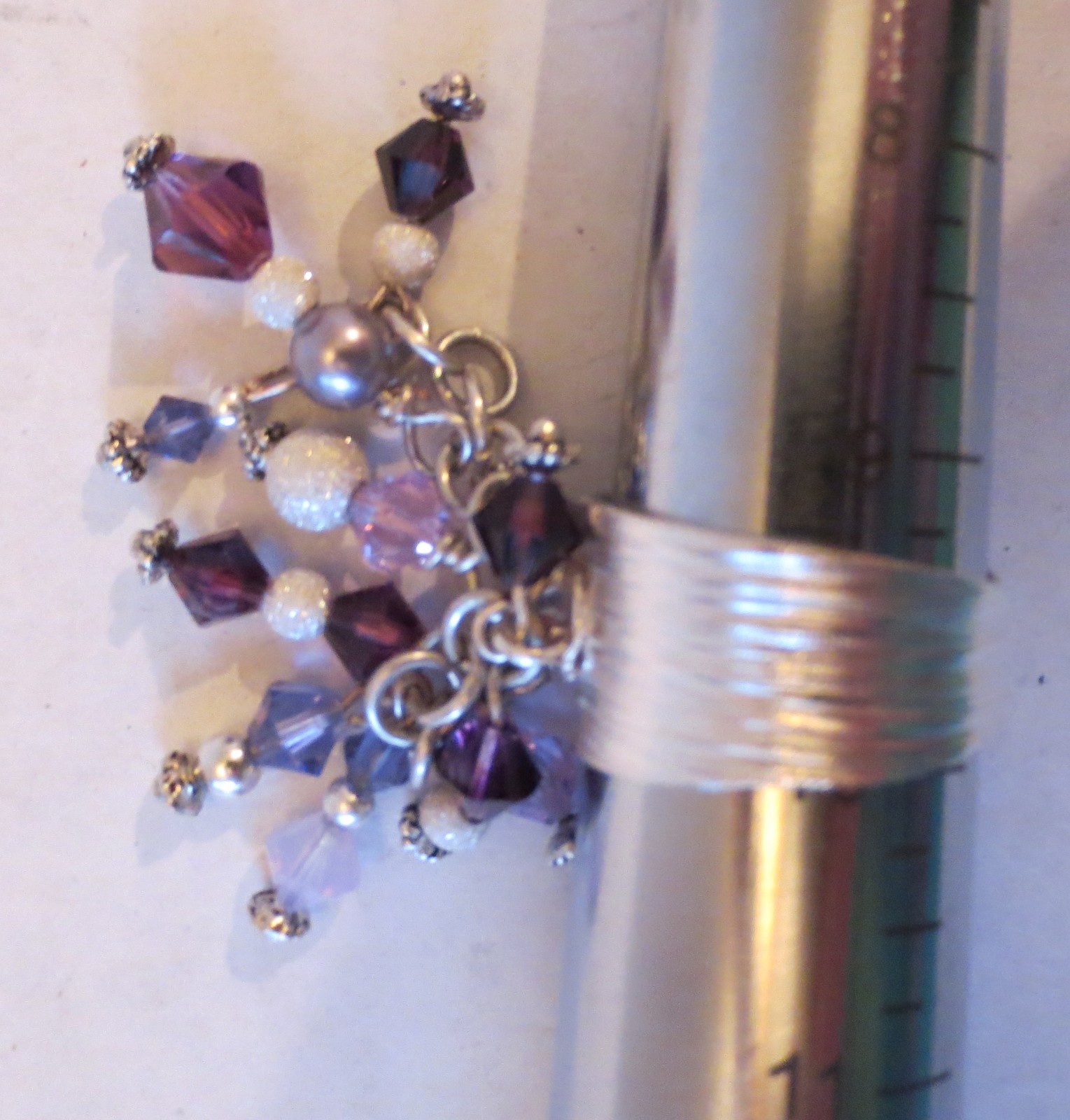 Artisan Sterling Silver Ring with Swarovski Amethyst Crystals - Adjustable