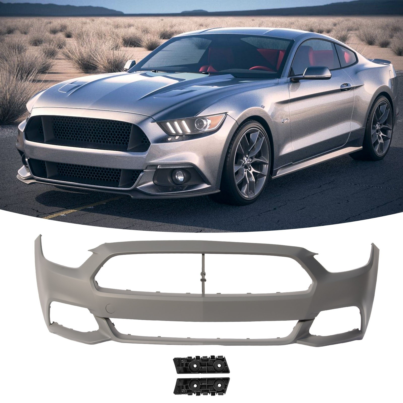 Primed Front Bumper Cover Fit 2015 2016 2017 Fitd Mustang W/O Senser Holes