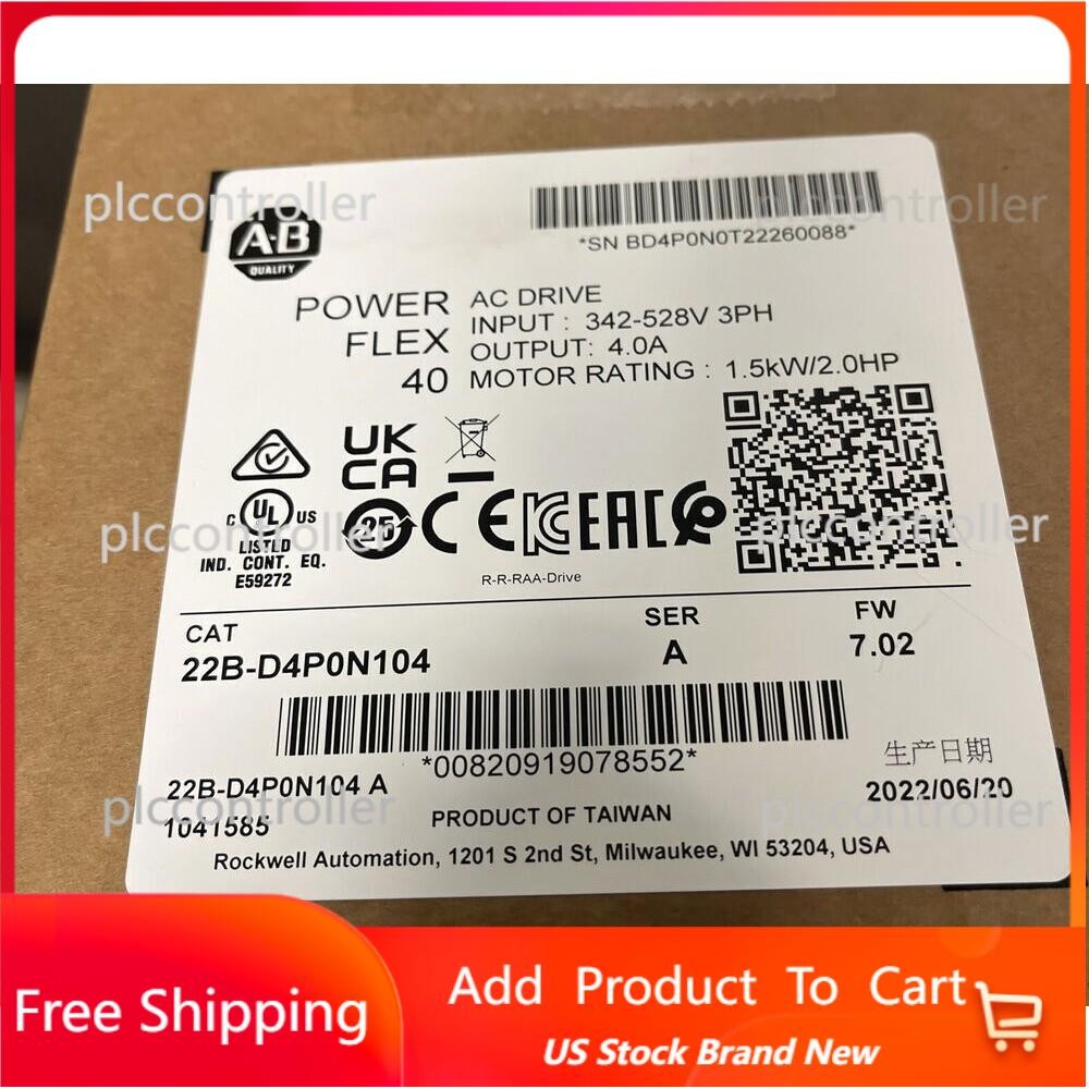 Allen-Bradley 22B-D4P0N104 /A PowerFlex 40 1.5kW 2 HP AC Drive US Free Tax