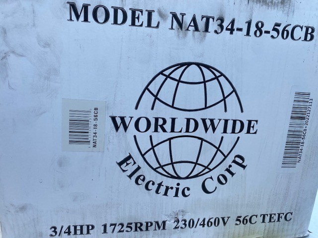 NAT34-18-56CB WORLDWIDE ELECTRIC MOTOR, 3/4 HP, 1725 HP (NEW)