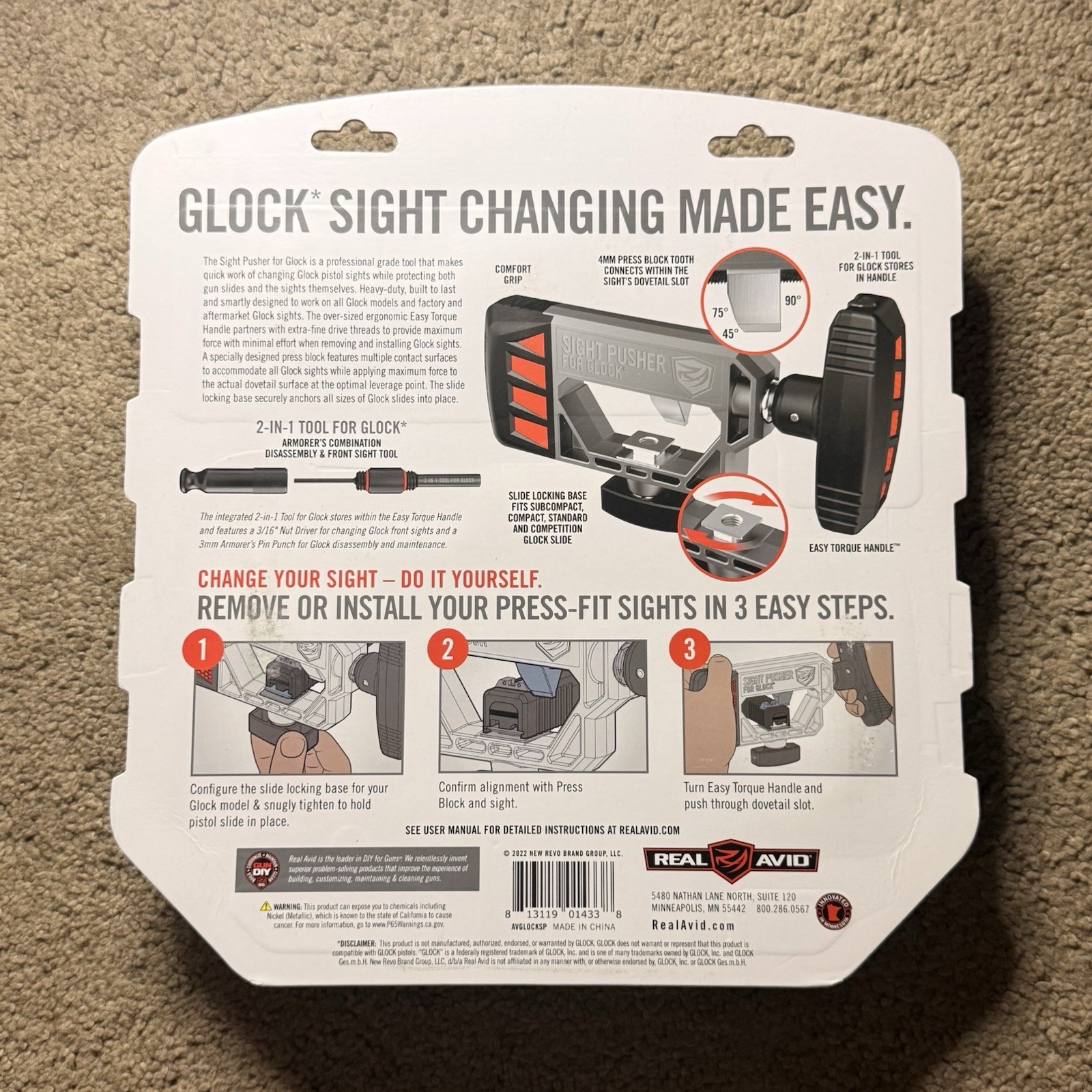 Real Avid Universal Sight Pusher for Glock | Front and Rear Sight 2-IN-1 Tool
